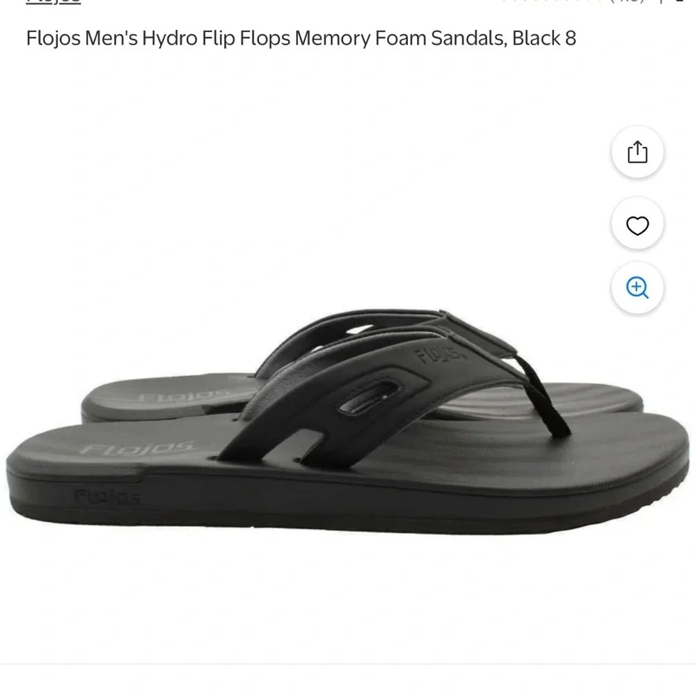Flojos Men’s Black Padded Comfort Contour Flip Flop Beach Sandals Size 8 NEW